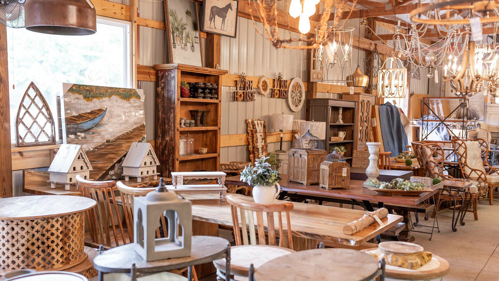 Interior of Riverside Franklin store in downtown Franklin, they offer unique furniture, lighting, home accessories, textiles, and vintage finds.