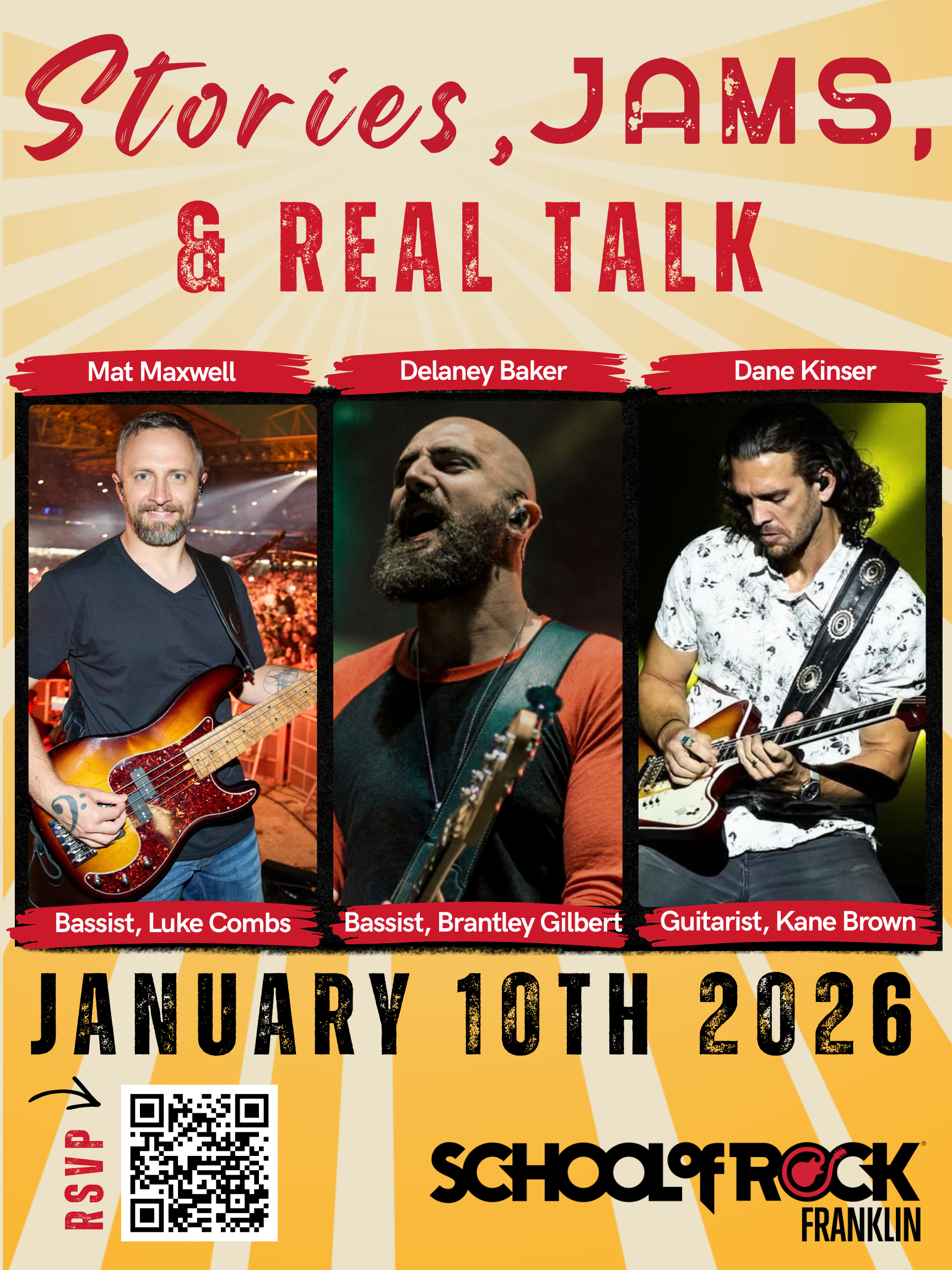 School of Rock Franklin Stories, Jams & Real Talk, Featuring Working Rockstars from Some of the Biggest Bands in Modern Country & Rock