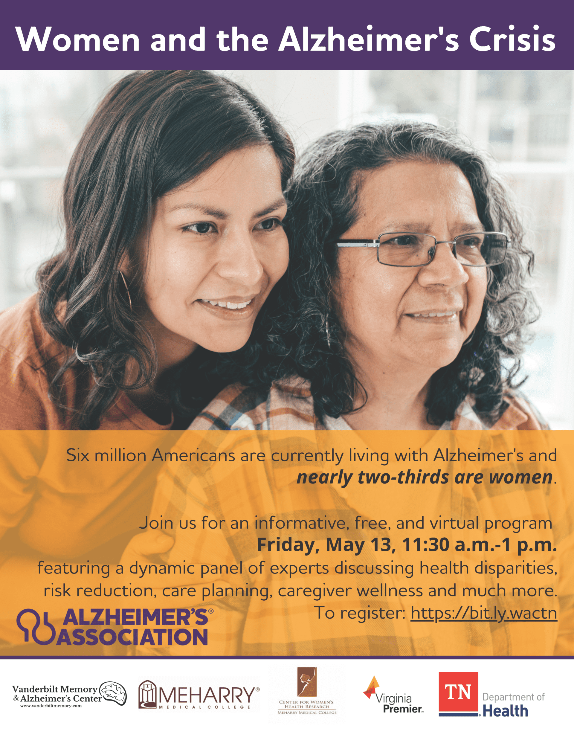 Women and the Alzheimer's Crisis Flyer - Virtual Event.