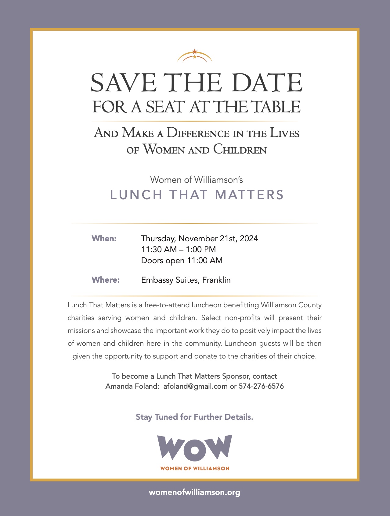 Women of Williamson 2024 Lunch That Matters fundraising event in Franklin, TN at Embassy Suites in Cool Springs.